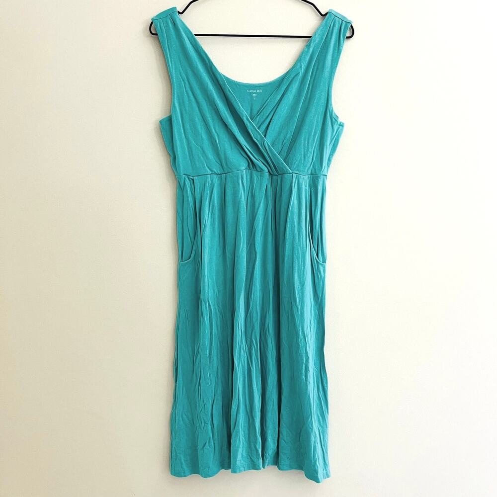 Garnet Hill Knit Tank Dress Sleeveless Pockets Teal Green Blue Wrap Size M